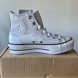 Custom Converse White Leather Platform Chuck Taylors sz 7